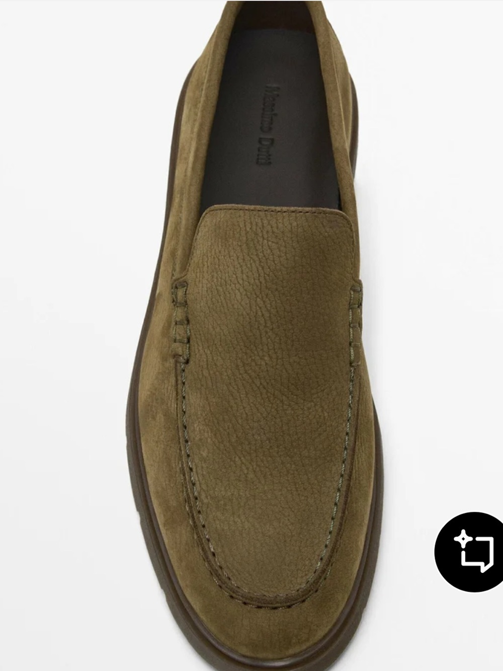 Massimo Dutti Olive Suede Slip-On Loafers for Men real leather
